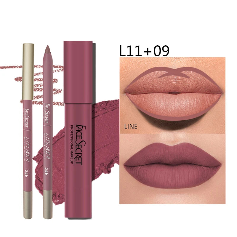 Matte Lipliner&Lipstick Set,Waterproof, Long Lasting Lip Makeup, Soft Matte Color