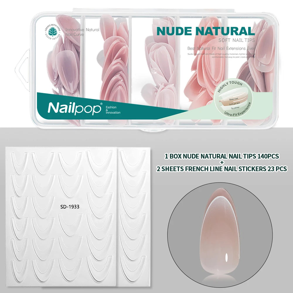 Nailpop 3-IN-1 Nude Natural Soft Nail Tips Set 140PCS Skin Tones Press on Nails Ultra-Fit Gel Nail Extensions Easy Manicure DIY