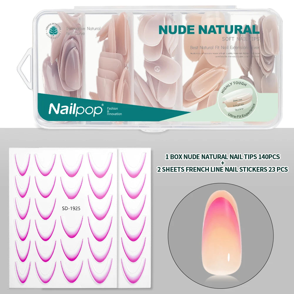Nailpop 3-IN-1 Nude Natural Soft Nail Tips Set 140PCS Skin Tones Press on Nails Ultra-Fit Gel Nail Extensions Easy Manicure DIY
