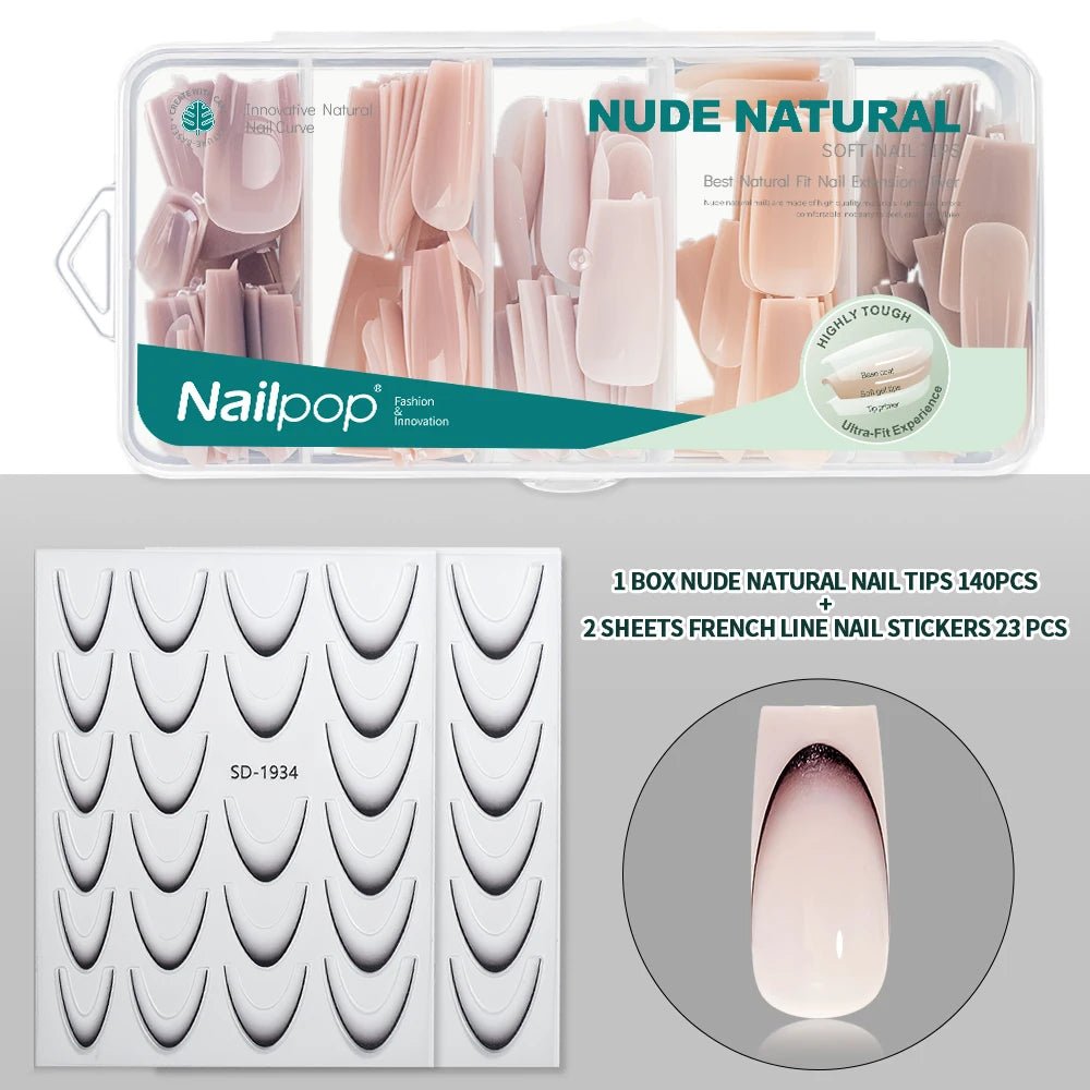Nailpop 3-IN-1 Nude Natural Soft Nail Tips Set 140PCS Skin Tones Press on Nails Ultra-Fit Gel Nail Extensions Easy Manicure DIY