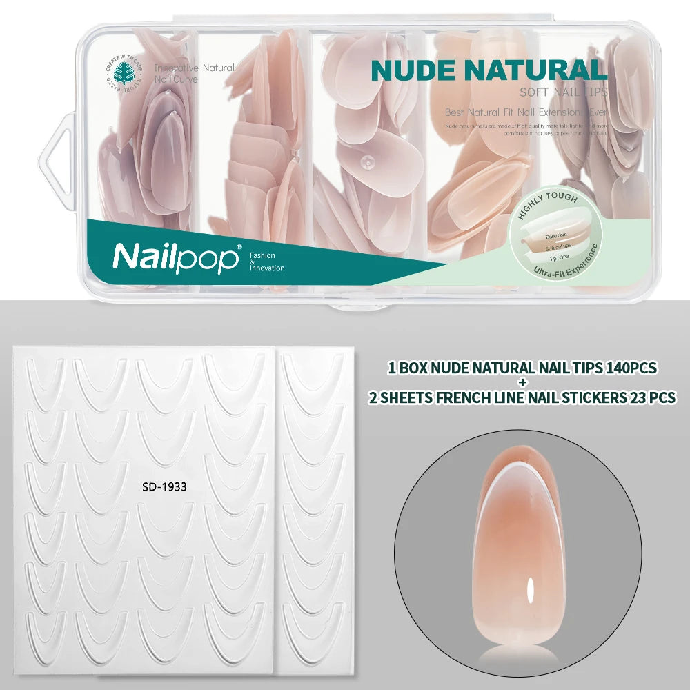 Nailpop 3-IN-1 Nude Natural Soft Nail Tips Set 140PCS Skin Tones Press on Nails Ultra-Fit Gel Nail Extensions Easy Manicure DIY