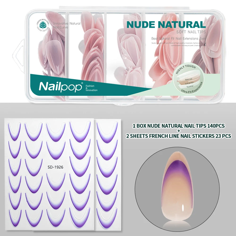 Nailpop 3-IN-1 Nude Natural Soft Nail Tips Set 140PCS Skin Tones Press on Nails Ultra-Fit Gel Nail Extensions Easy Manicure DIY