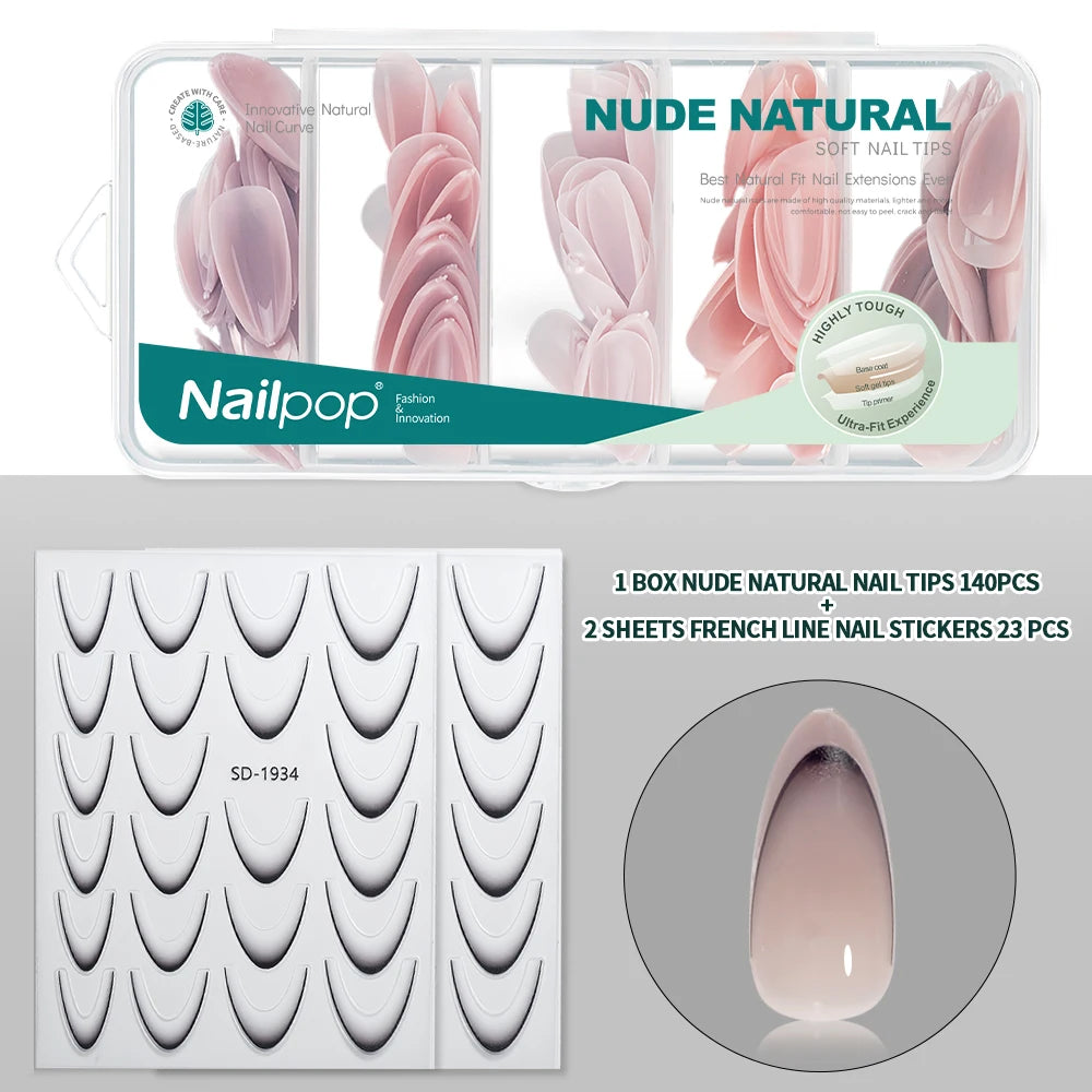 Nailpop 3-IN-1 Nude Natural Soft Nail Tips Set 140PCS Skin Tones Press on Nails Ultra-Fit Gel Nail Extensions Easy Manicure DIY