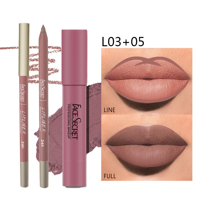 Matte Lipliner&Lipstick Set,Waterproof， Long Lasting Lip Makeup, Soft Matte Color