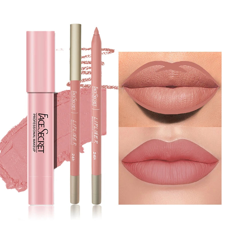 Matte Lipliner&Lipstick Set,Waterproof， Long Lasting Lip Makeup, Soft Matte Color