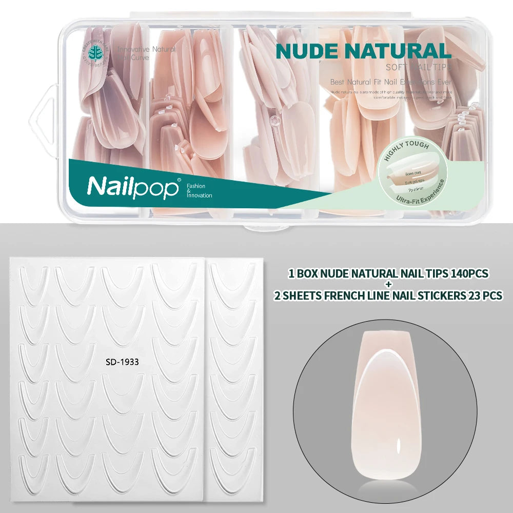 Nailpop 3-IN-1 Nude Natural Soft Nail Tips Set 140PCS Skin Tones Press on Nails Ultra-Fit Gel Nail Extensions Easy Manicure DIY