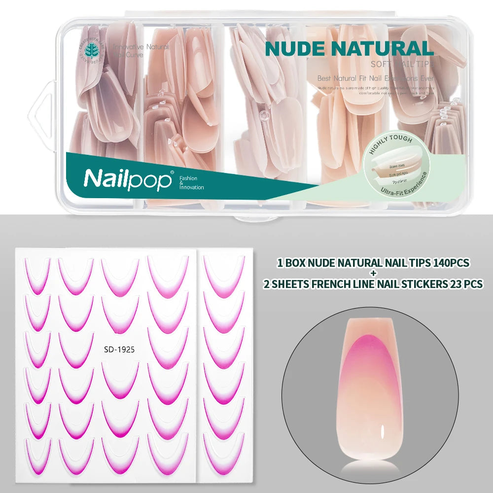 Nailpop 3-IN-1 Nude Natural Soft Nail Tips Set 140PCS Skin Tones Press on Nails Ultra-Fit Gel Nail Extensions Easy Manicure DIY
