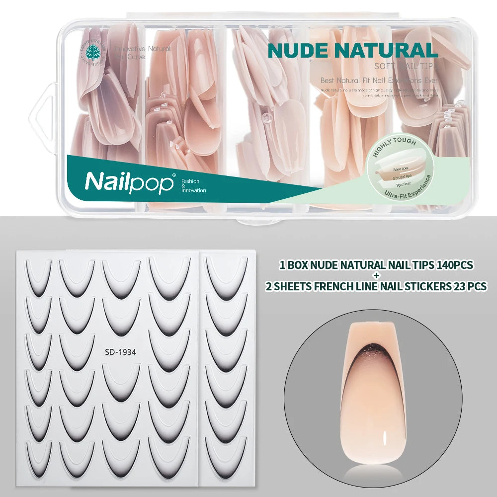 Nailpop 3-IN-1 Nude Natural Soft Nail Tips Set 140PCS Skin Tones Press on Nails Ultra-Fit Gel Nail Extensions Easy Manicure DIY