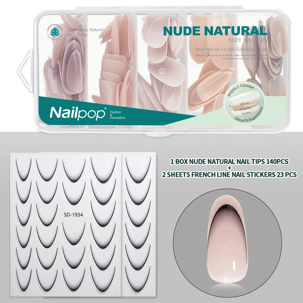Nailpop 3-IN-1 Nude Natural Soft Nail Tips Set 140PCS Skin Tones Press on Nails Ultra-Fit Gel Nail Extensions Easy Manicure DIY