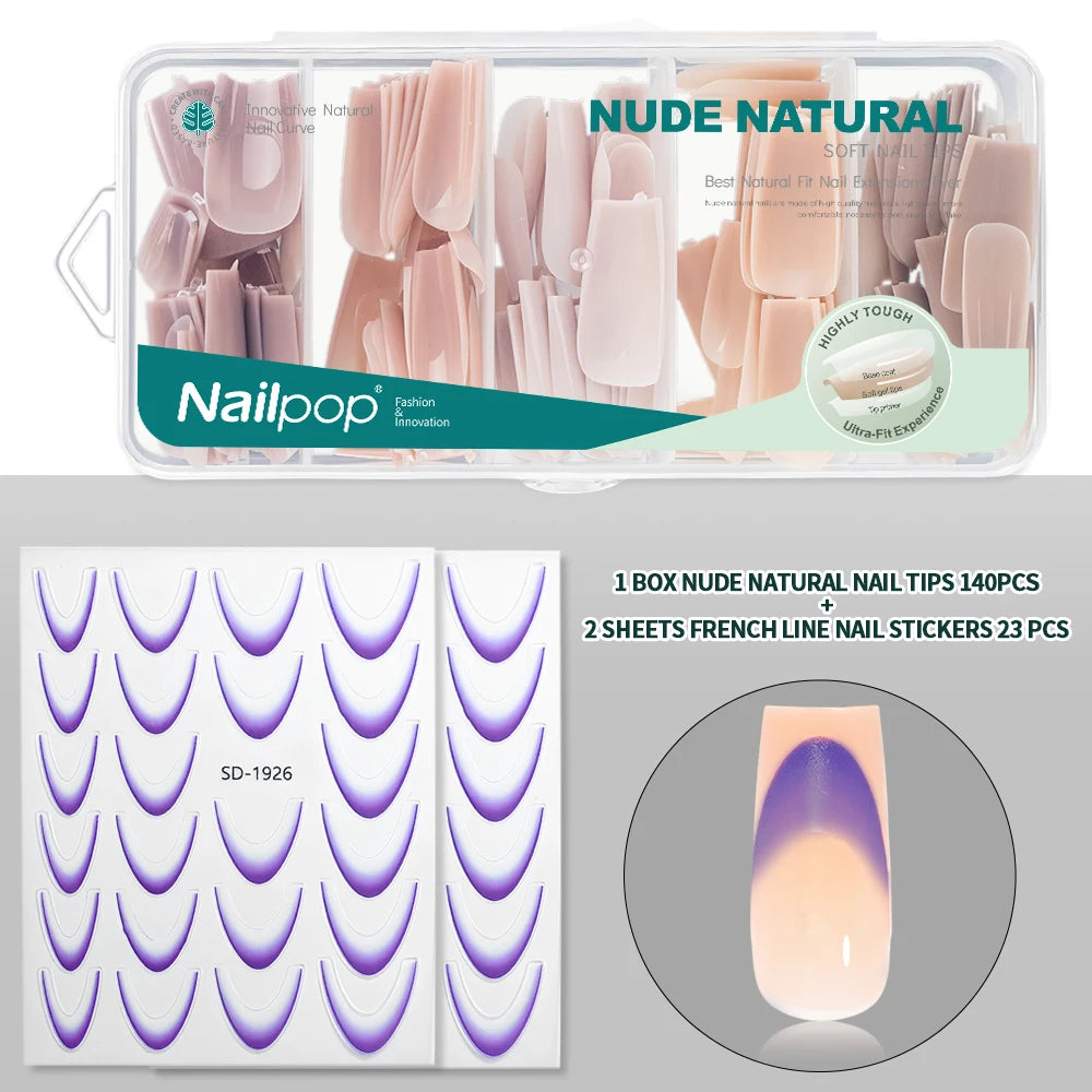 Nailpop 3-IN-1 Nude Natural Soft Nail Tips Set 140PCS Skin Tones Press on Nails Ultra-Fit Gel Nail Extensions Easy Manicure DIY