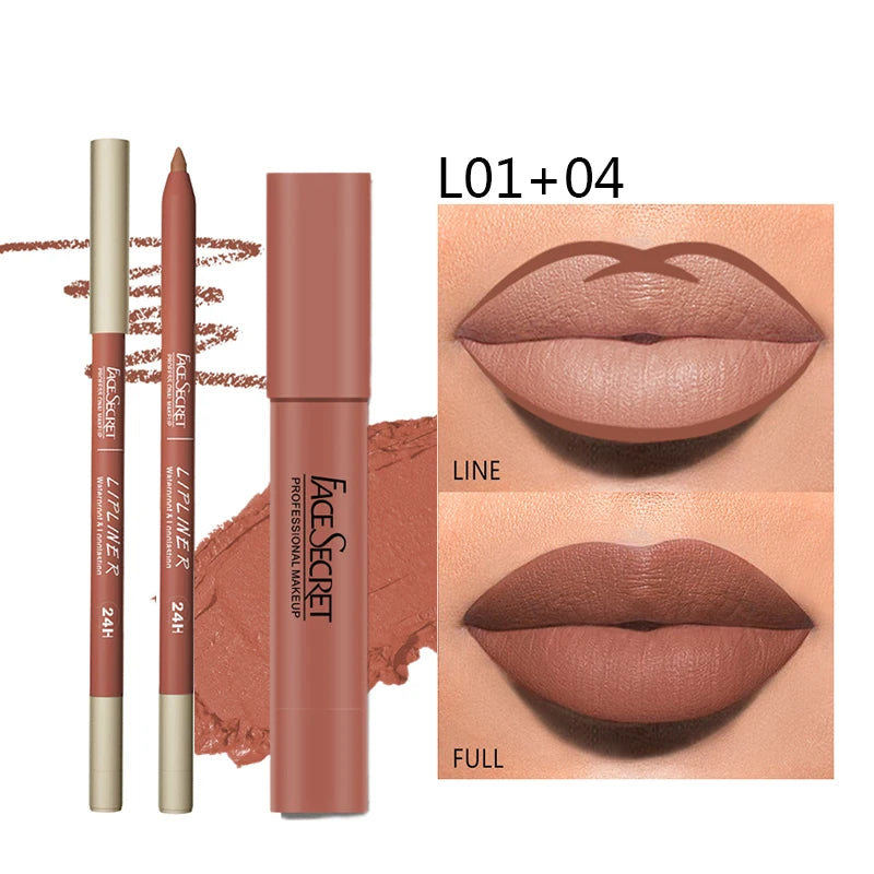 Matte Lipliner&Lipstick Set,Waterproof， Long Lasting Lip Makeup, Soft Matte Color
