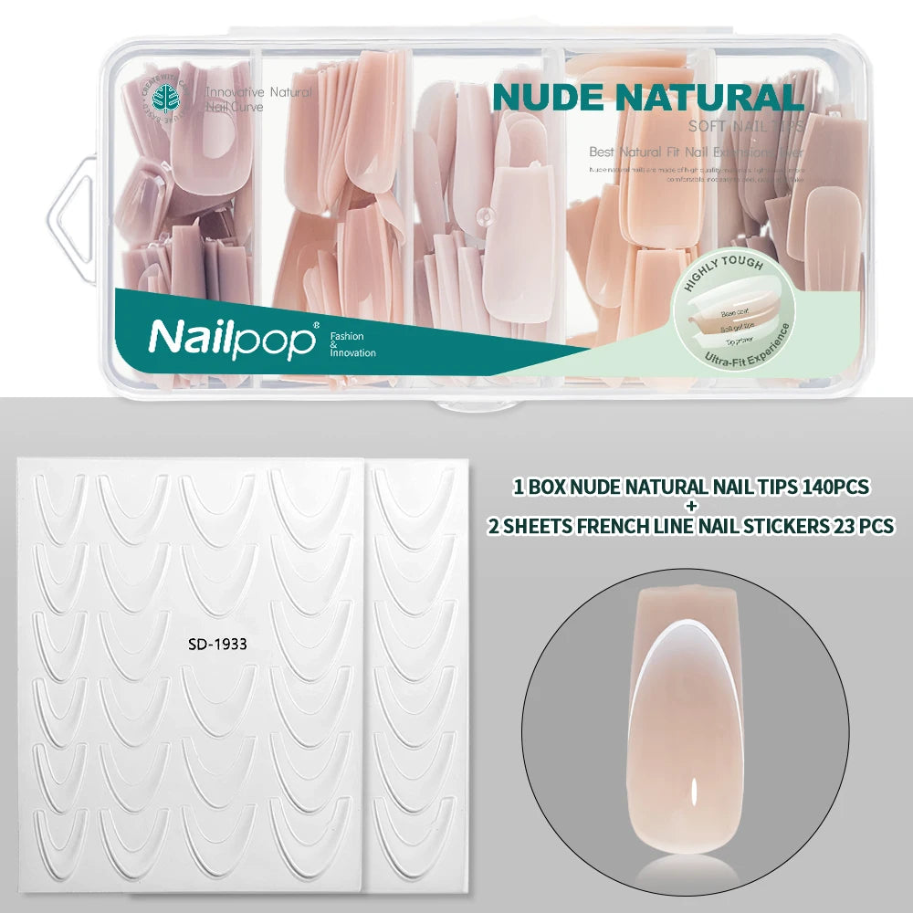 Nailpop 3-IN-1 Nude Natural Soft Nail Tips Set 140PCS Skin Tones Press on Nails Ultra-Fit Gel Nail Extensions Easy Manicure DIY