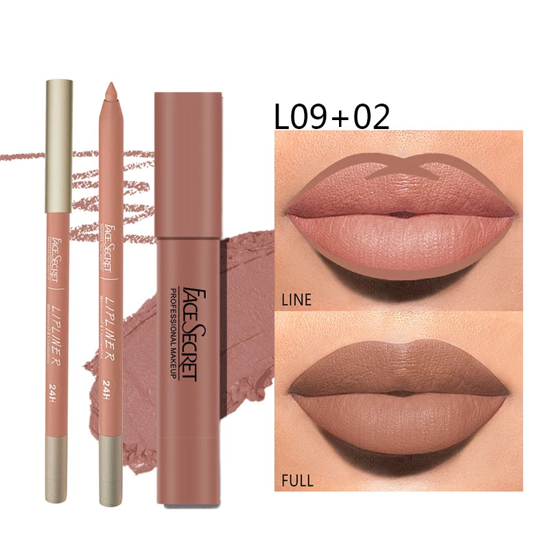 Matte Lipliner&Lipstick Set,Waterproof， Long Lasting Lip Makeup, Soft Matte Color