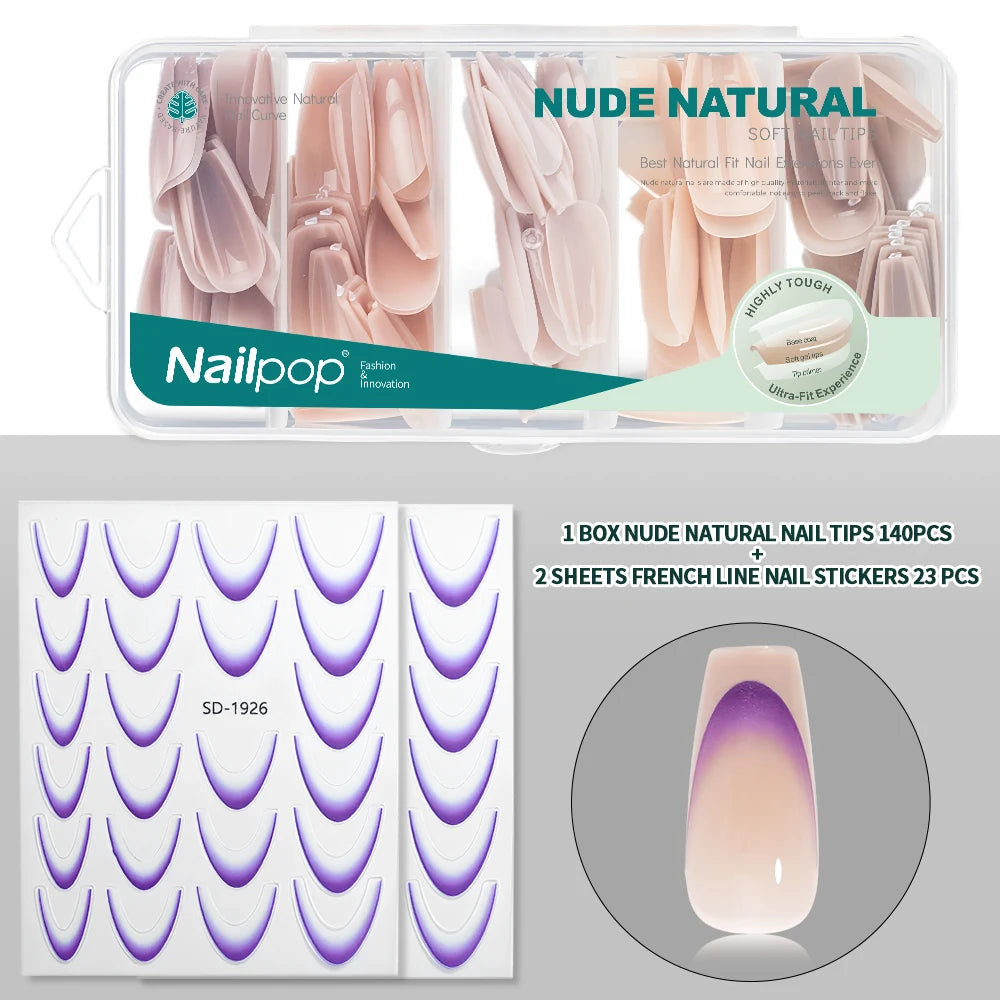 Nailpop 3-IN-1 Nude Natural Soft Nail Tips Set 140PCS Skin Tones Press on Nails Ultra-Fit Gel Nail Extensions Easy Manicure DIY