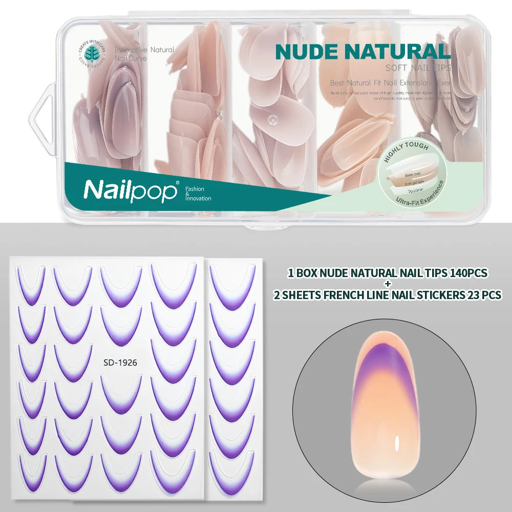 Nailpop 3-IN-1 Nude Natural Soft Nail Tips Set 140PCS Skin Tones Press on Nails Ultra-Fit Gel Nail Extensions Easy Manicure DIY