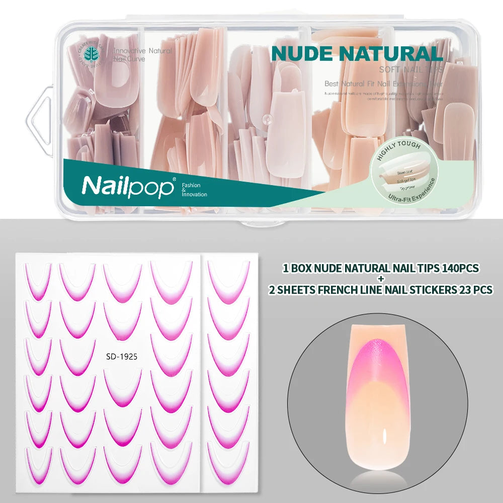 Nailpop 3-IN-1 Nude Natural Soft Nail Tips Set 140PCS Skin Tones Press on Nails Ultra-Fit Gel Nail Extensions Easy Manicure DIY