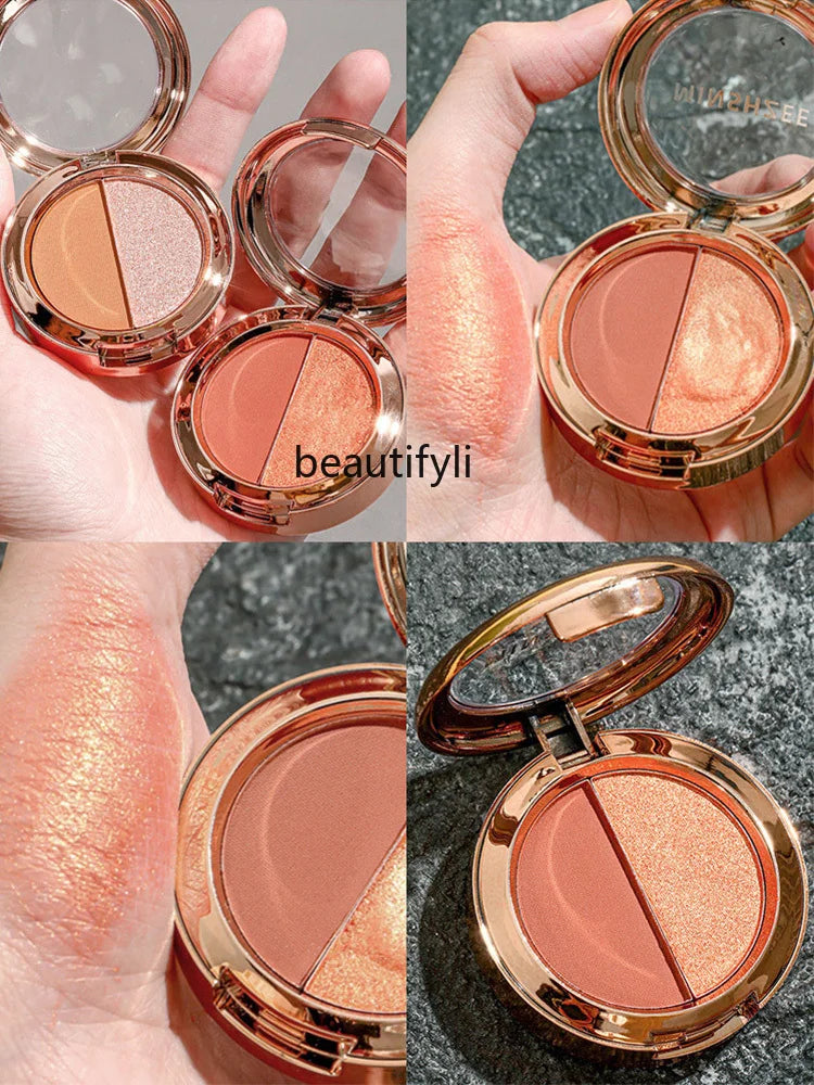 Two-color eyeshadow disc earth color pearlescent matte gold flash polarized disc portable