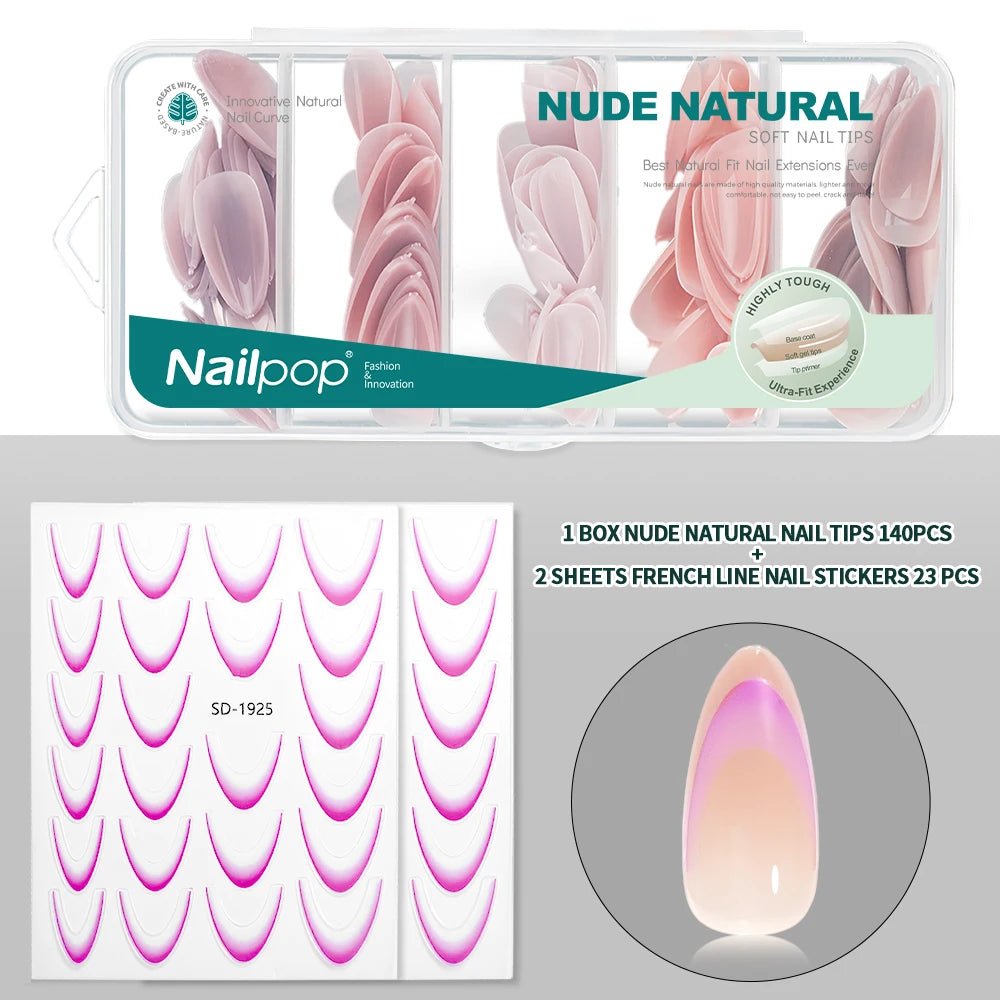 Nailpop 3-IN-1 Nude Natural Soft Nail Tips Set 140PCS Skin Tones Press on Nails Ultra-Fit Gel Nail Extensions Easy Manicure DIY