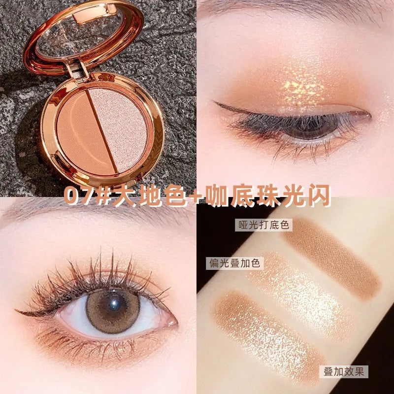 Two-color eyeshadow disc earth color pearlescent matte gold flash polarized disc portable